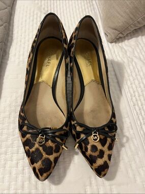 Michael Kors Leopard Print Pointed Toe kitten heel pump
